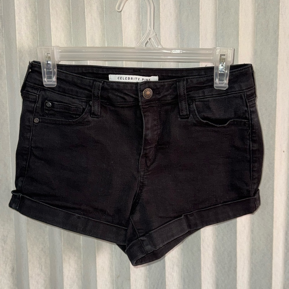 Black denim shorts